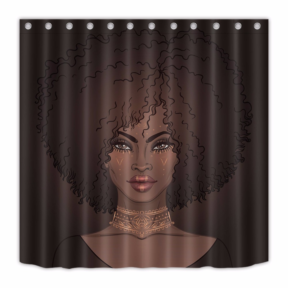 Afro Hair African American Women Shower Curtain Bathroom Waterproof Fabric72/79" 