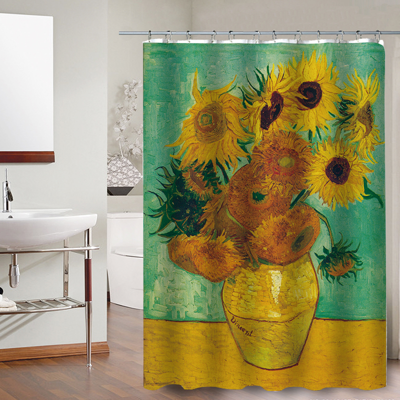 New Sunflower Fabric Print Curtain, Van Gogh Sunflower Shower Curtain