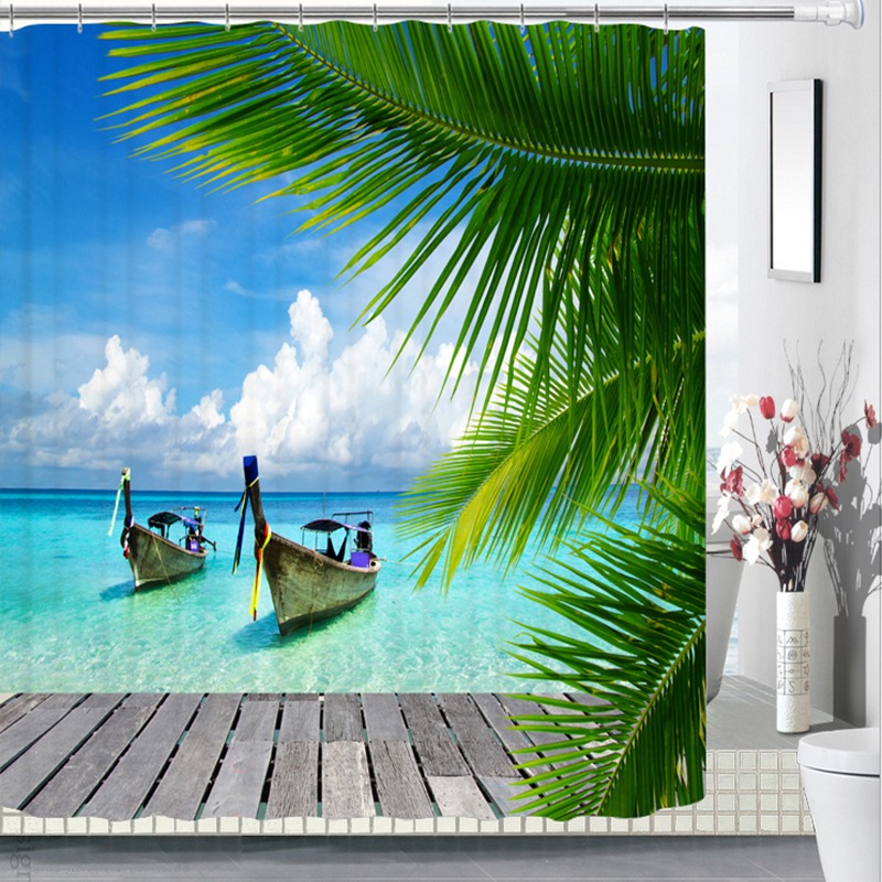 Seaside Sandy Beach Scenery Pattern 3d, Ocean Scene Shower Curtains