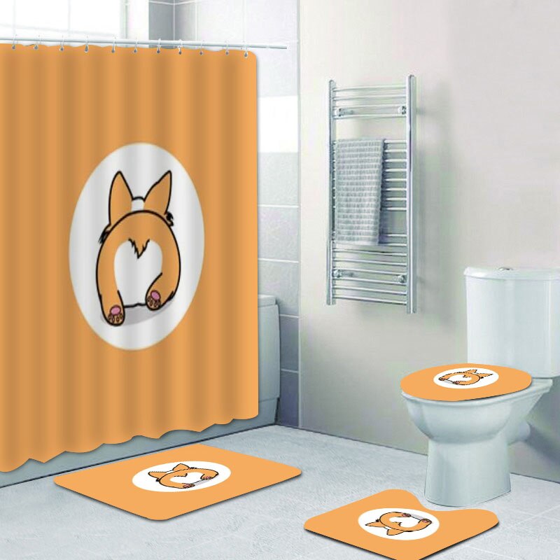 8 Funny Corgi Dog Love Butt Bathroom Shower Curtain Set - Shower Curtains  Specialist